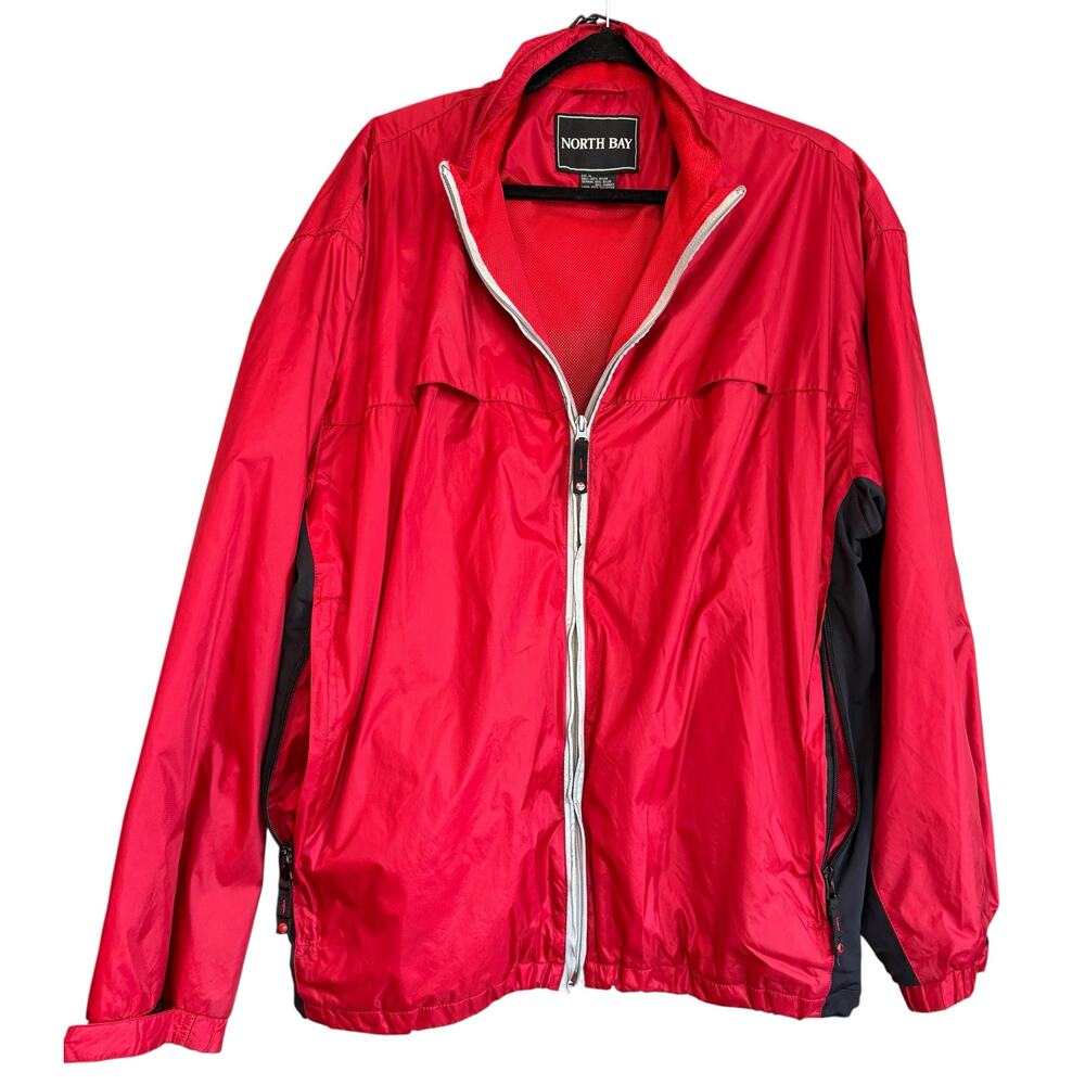 North Bay Sz XL Men's Rain Coat Red Black Adjustable Vented | GUC